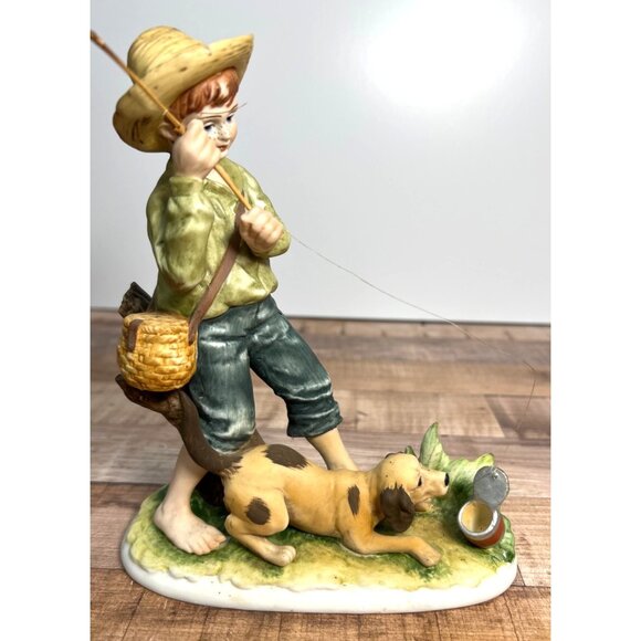 Vintage Lefton Fisherman Figurine With Dog - Picture 2 of 4